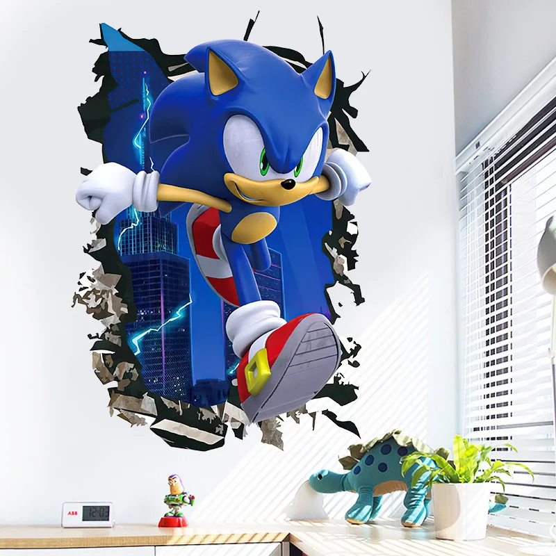 New Sonics Wall Stickers Cartoon Anime 3D Broken Stickers Children Room Decoration Kawaii Wall Stickers Mural Posters Kids Gifts