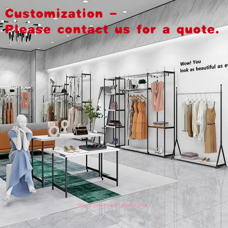맞춤형 스테인리스 스틸 의류 매장 디스플레이 디자인 여성 의류 디스플레이 랙 금속 소매 부티크 의류 랙