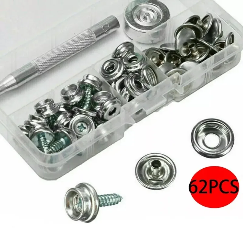 

62PCS Heavy Duty Snap Button Kit with Tool Stainless Steel Canvas Boat Cover Snap Button Tent Yacht Screw Buckle Snap Button Set