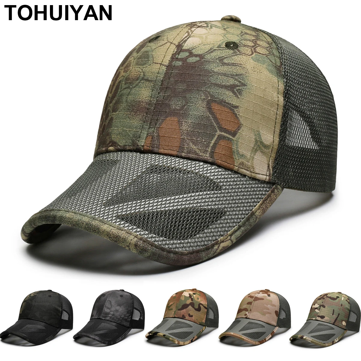 Military Camouflage Trucker Cap Tactical Soldier Python Combat Caps Summer Quick Drying Mesh Hiking Hat Adjustable Baseball Hats