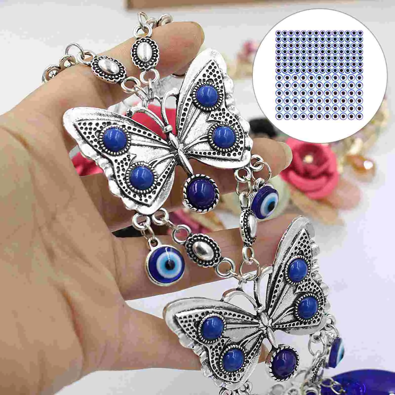 

200 Pcs Round Beads Evil Eye Earring Studs for Jewelry Making Resin Glasses Charms DIY