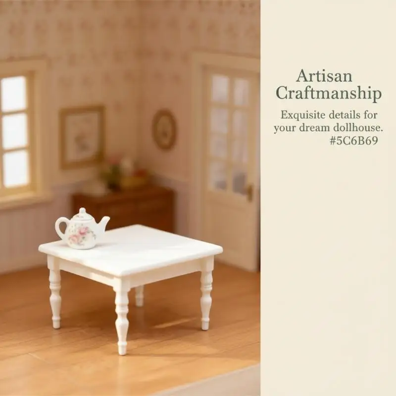 1/12 Dollhouse Square Tea Table Model Simulation Mini Wooden Furniture for Children Imaginative Play and Room Decoration