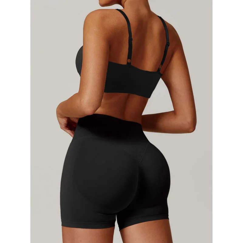 2025New Hot Seamless Yoga Bra High Waist Yoga Shorts Butt-Lifting Fitness Set