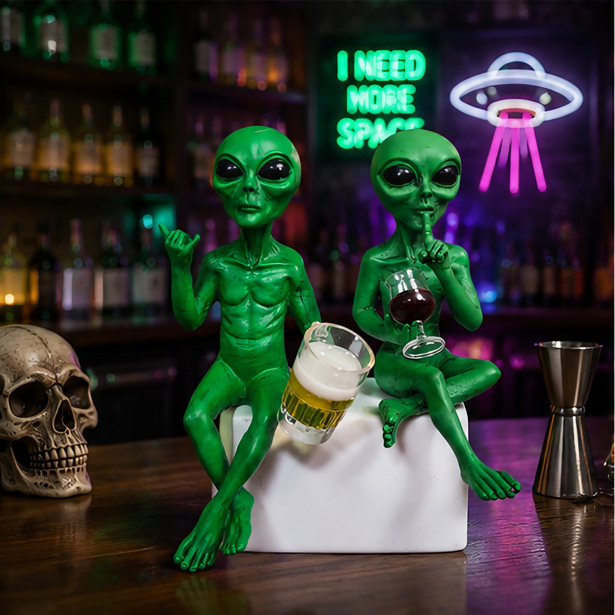 Statue d'Alien d'Halloween en Résine, Figurine de Nain de Jardin Ovni, Décoration Extraterrestre Amusante, Ornement de Jardin Extérieur, Cadeau Sci-Fi
