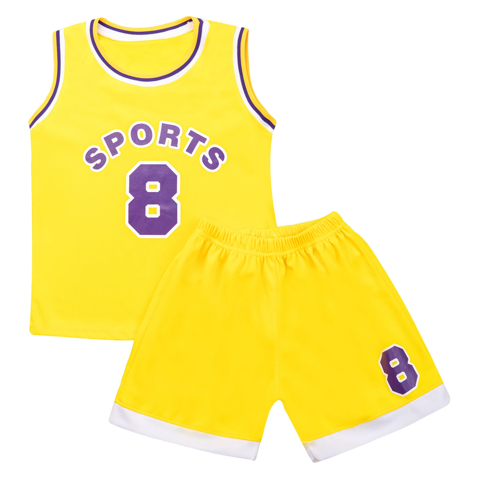 Unisex Kids Casual Basketball Sets Football Sportswear Sleeveless Print Vest Top with Shorts Set Breathable Sport Tracksuits