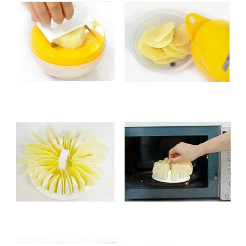 Microwave Oven Degreased Potato Chips Maker Apple Fruit Potato Crisp Chip Slicer Snack Maker DIY Set Tray Kitchen Tool Chip Rack