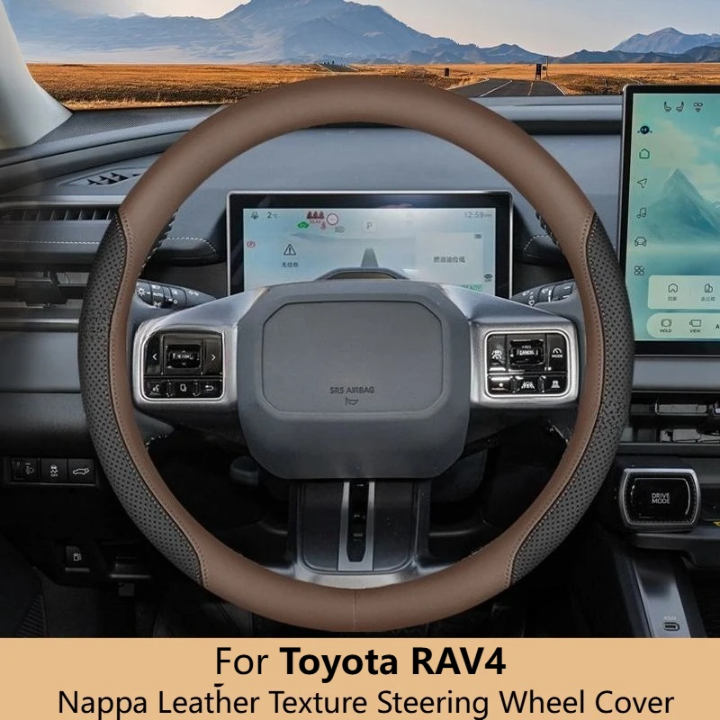 For Toyota RAV4 Genuine Leather Ultra-Thin Steering Wheel Cover Four Seasons Sweat-Absorbing Interior Mod Styling Accessories
