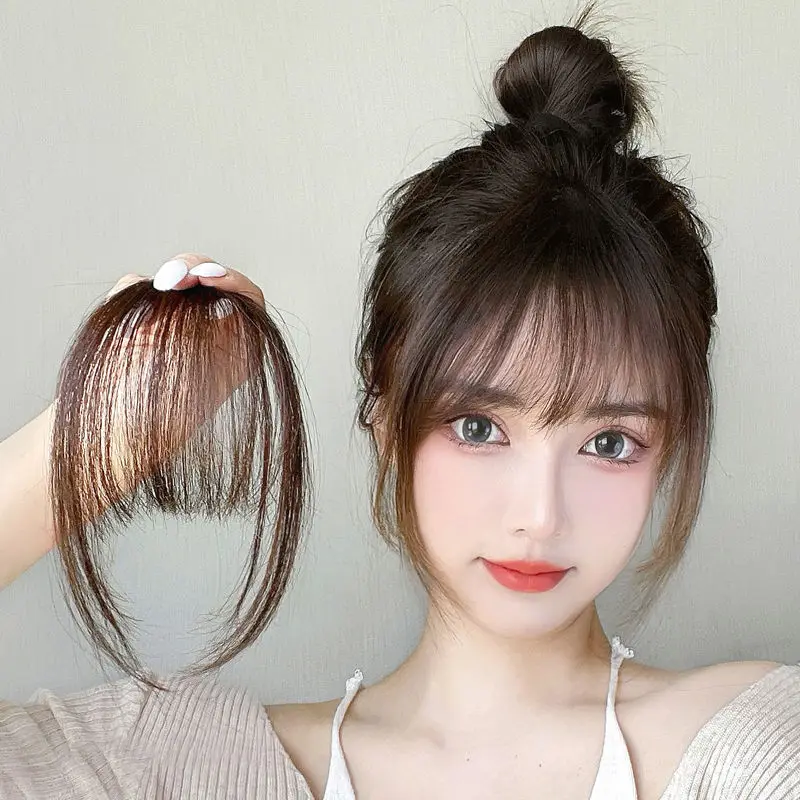 

Synthetic Fake Invisible Air Bangs Hair Extension Front Fringes Hairpiece Black Brown Hair Accessories for Women