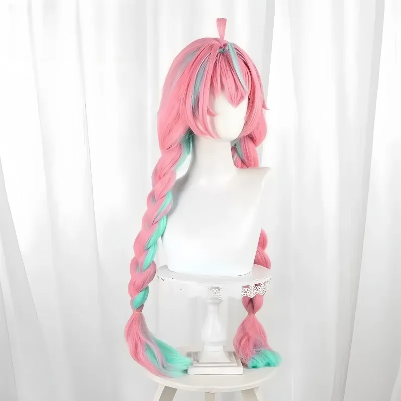 شعر مستعار كوسبلاي فاريسا زي طويل وردي مختلط أخضر إكسسوارات للشعر ذيل حصان مزدوج جديلة الهالوين أنيمي كرنفال حفلة النساء