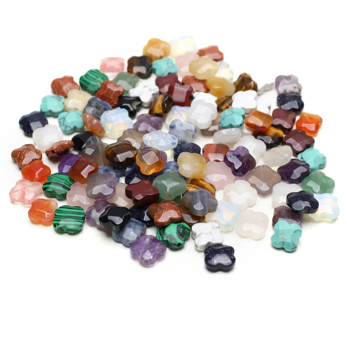 10pcs/pack 12x12x5mm Random Color Four-leaf Clover Shape Natural Stone Crystal Beads for Jewelry Making DIY Necklace Bracelet