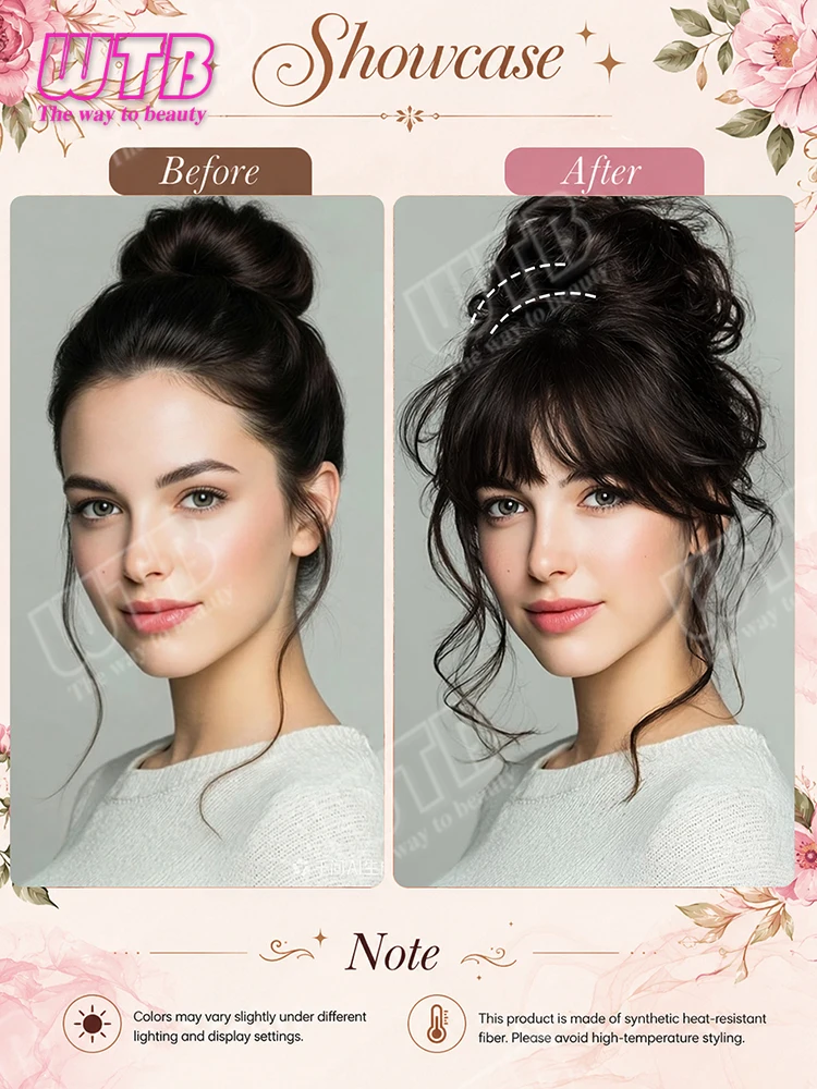 WTB Clip In Bangs Hairpiece Synthetic Fiber Straight Bangs with Long Curly Sideburns BB Clip Womens Daily Holiday Event Styling