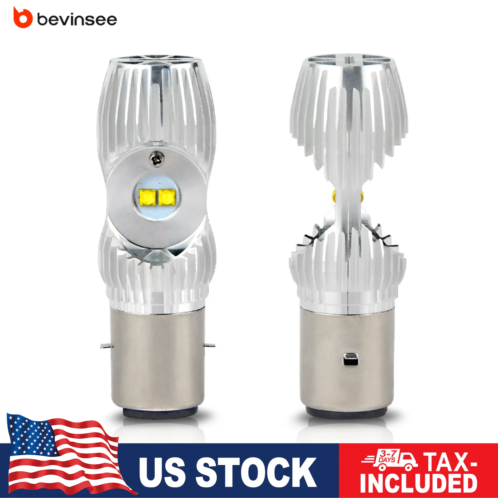 BEVINSEE H4 BA20D LED Motorcycle Headlight Bulbs Hi/Lo Beam P15D-25-1 H6M LED Bulbs for Motorbike ATV UTV Headlamps 6000K 12V