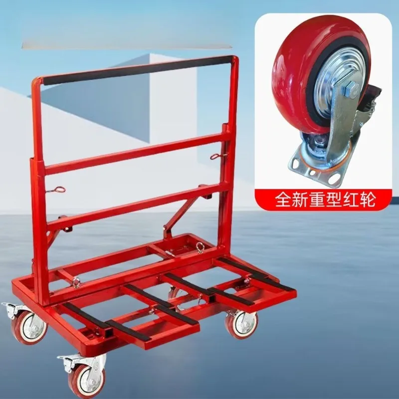 Four-wheel Flat Stone Handling Glass Transport Rack Doors and WindowsMobile Glass Turnover Cart Thickened and Weighted Foldable