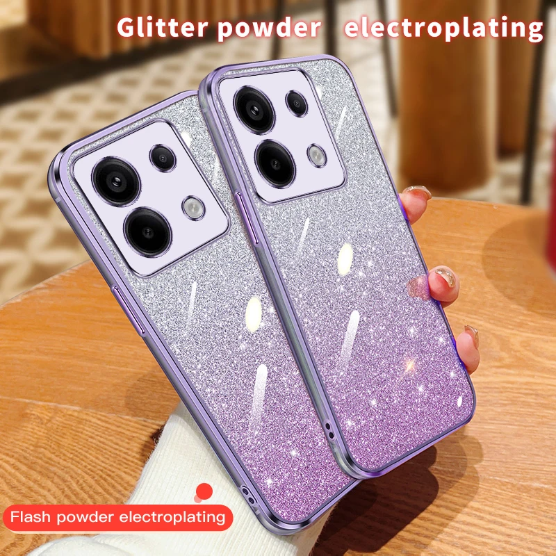 Electroplating Bling Star Sequins Transparent Phone Case For XIAOMI MI Poco M6 Pro 4G Glitter Powder Sparkle Soft TPU Back Cover