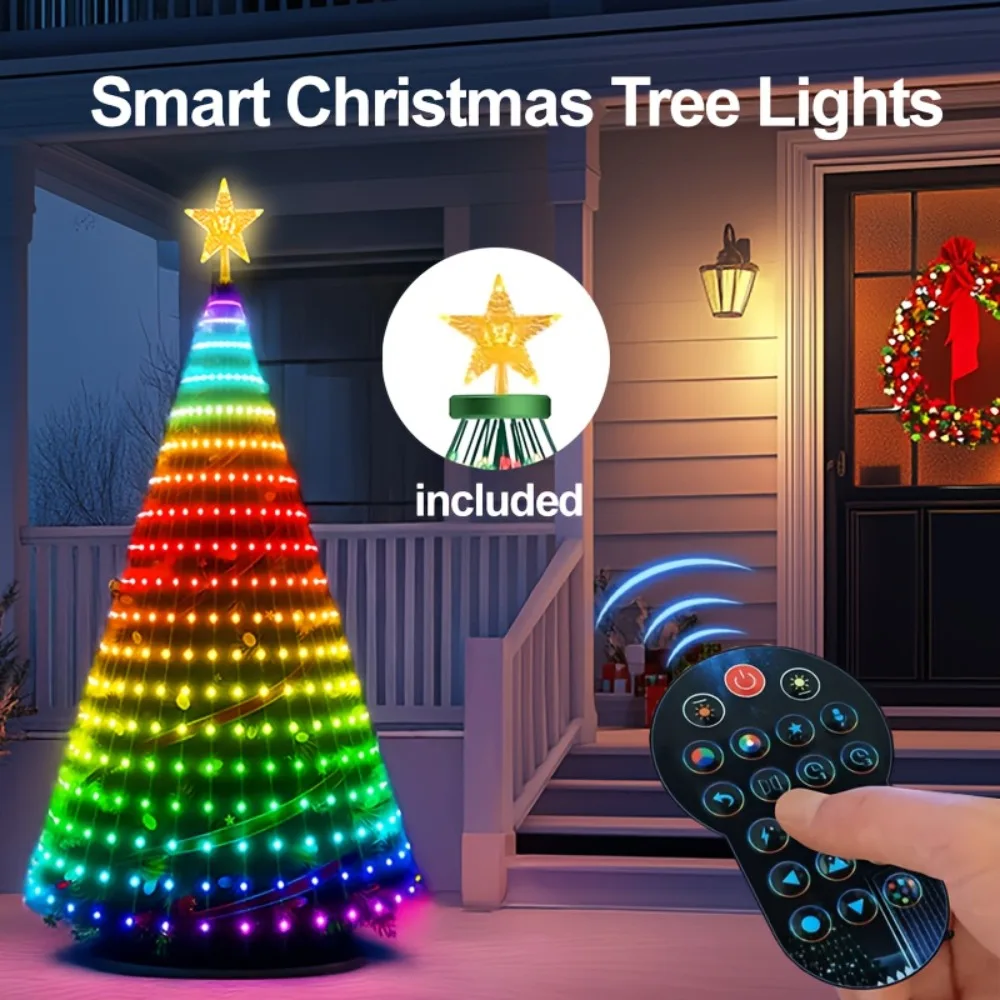 Smart Christmas Tree Light LED Fairy Lights Music Sync DIY Pattern Waterproof for Indoor Outdoor Christmas Tree Decoration