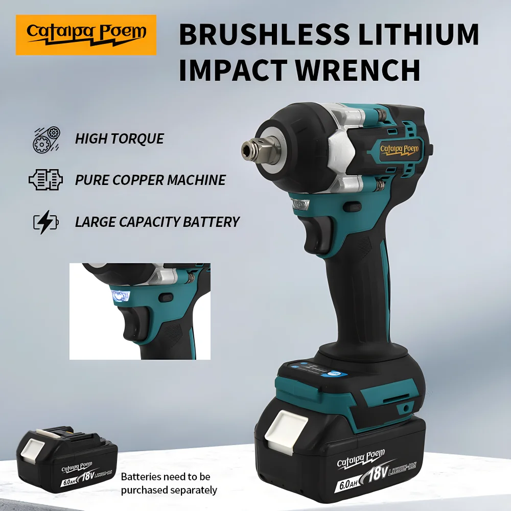 Catalpa Poem ZS001 Brushless Motor Impact Wrench Variable Speed High Torque Power Tools Fit For Makita 18V Lithium-Ion Battery