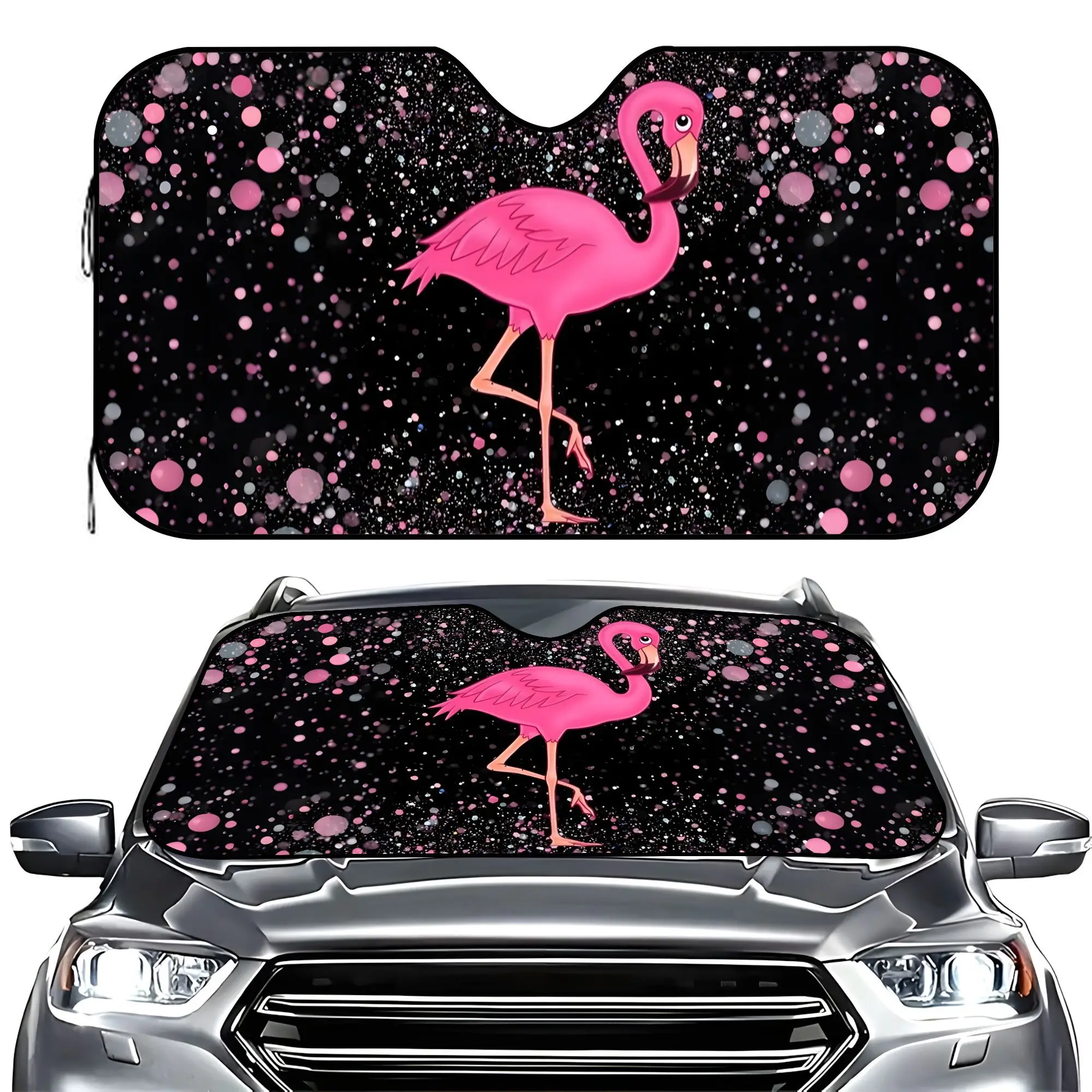 Flamingo Themed Car Sunshade in a Cartoon Style Designed Against UV Glare This Universal Fit Windshield Cover Makes