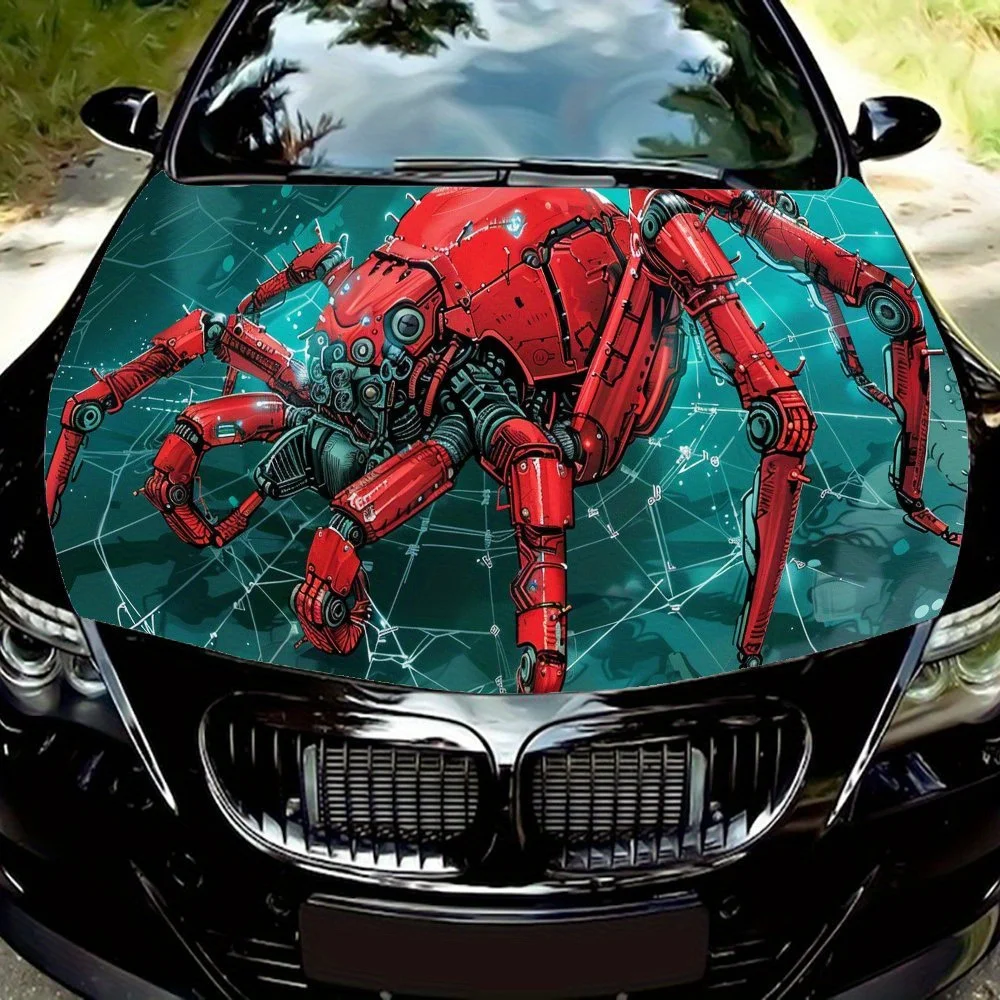 

Виниловая наклейка на капот автомобиля Cyberpunk Red Tech Spider, наклейка на двигатель автомобиля, водонепроницаемая самоклеящаяся крышка для упаковки автомобиля, Universa