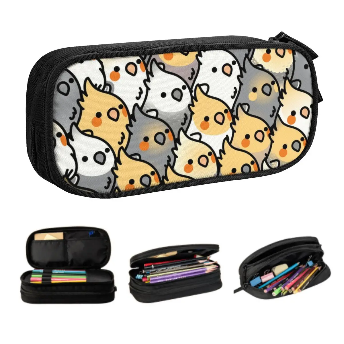 Custom Cute Chubby Cockatiel Party Pencil Cases for Boy Girl Big Capacity Parrot Bird Pencil Bag School Accessories