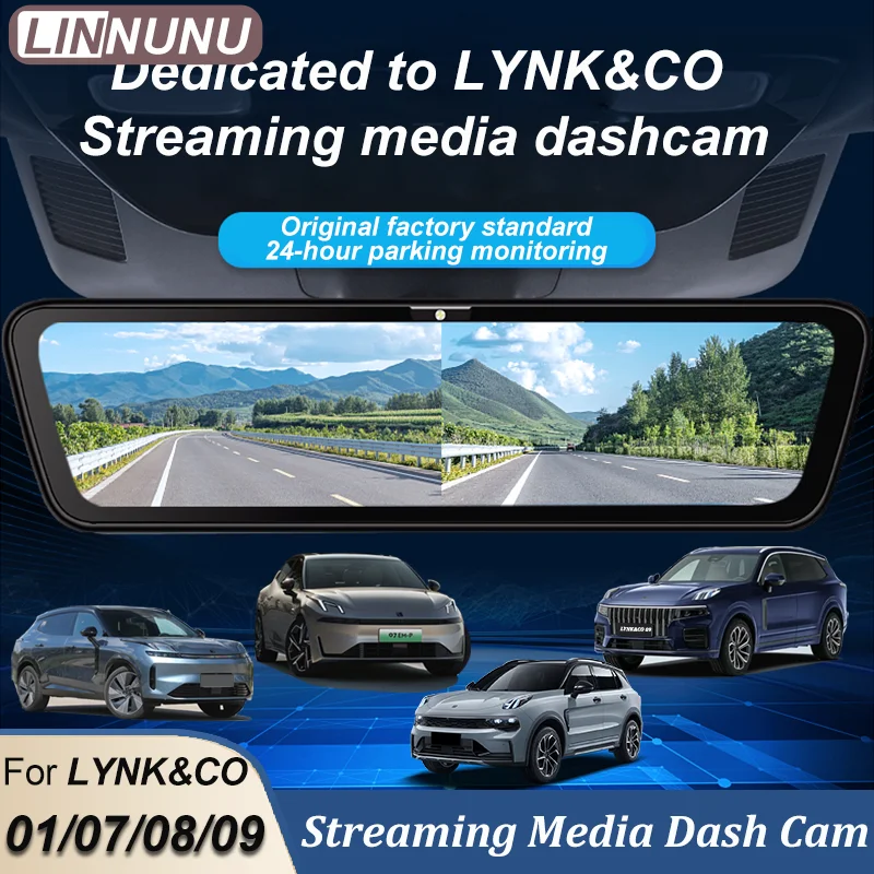 LINNUNU Stream Media Mirror Dashcam Camera Streaming Media CAM Video Recorder Single lens Dual Lens Fit for LYNK&CO 01 07 08 09