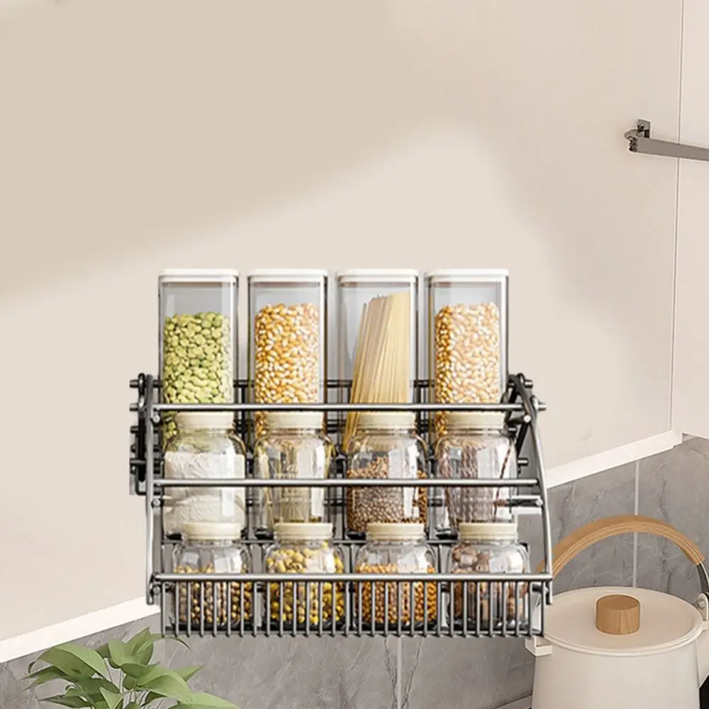 

Carbon Steel 3-Tier Pull Down Spice Rack Large Capacity Space Saving Pull Down Cabinet Spice Rack Strong Load-bearing Rust-proof