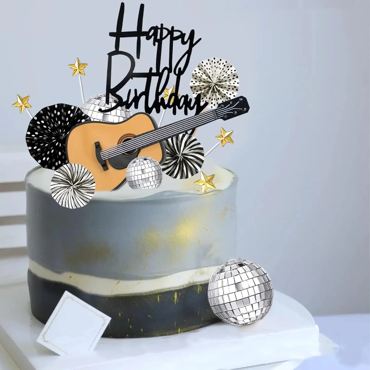15 PCS Guitar Cake Toppers Disco Ball Cake Toppers Music Theme Birthday Cake Toppers Guitar Model Cake Decorations For Musician