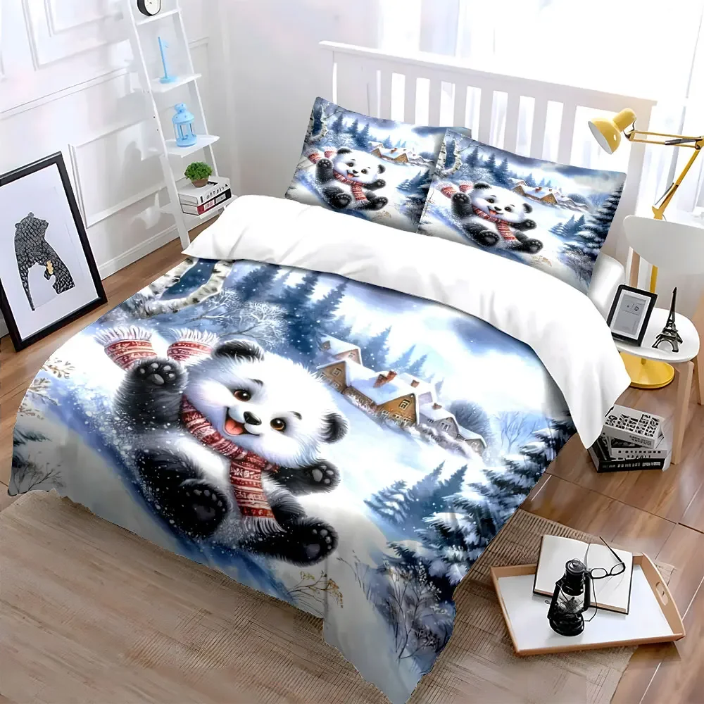 Cartoon Panda Winter Décor Set Soft Comfortable Duvet Cover Bedding Set Included 1*Duvet Cover & 2*Pillowcases, gift