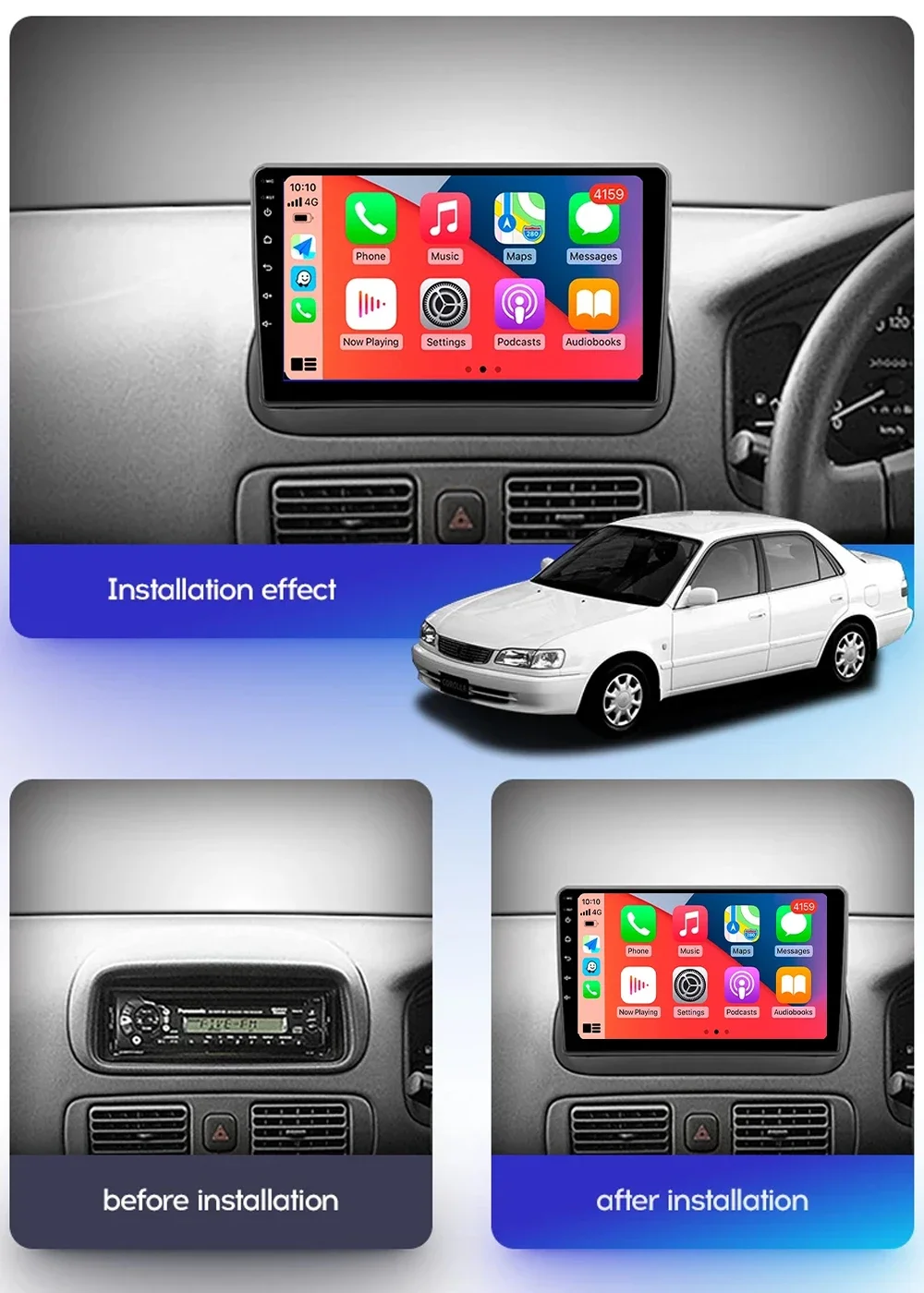 Android 14 Carplay Car Radio For Toyota Corolla E110 VIII 1995-2002 4G+WIFI GPS Navigation Multimedia Video Player No 2din DVD