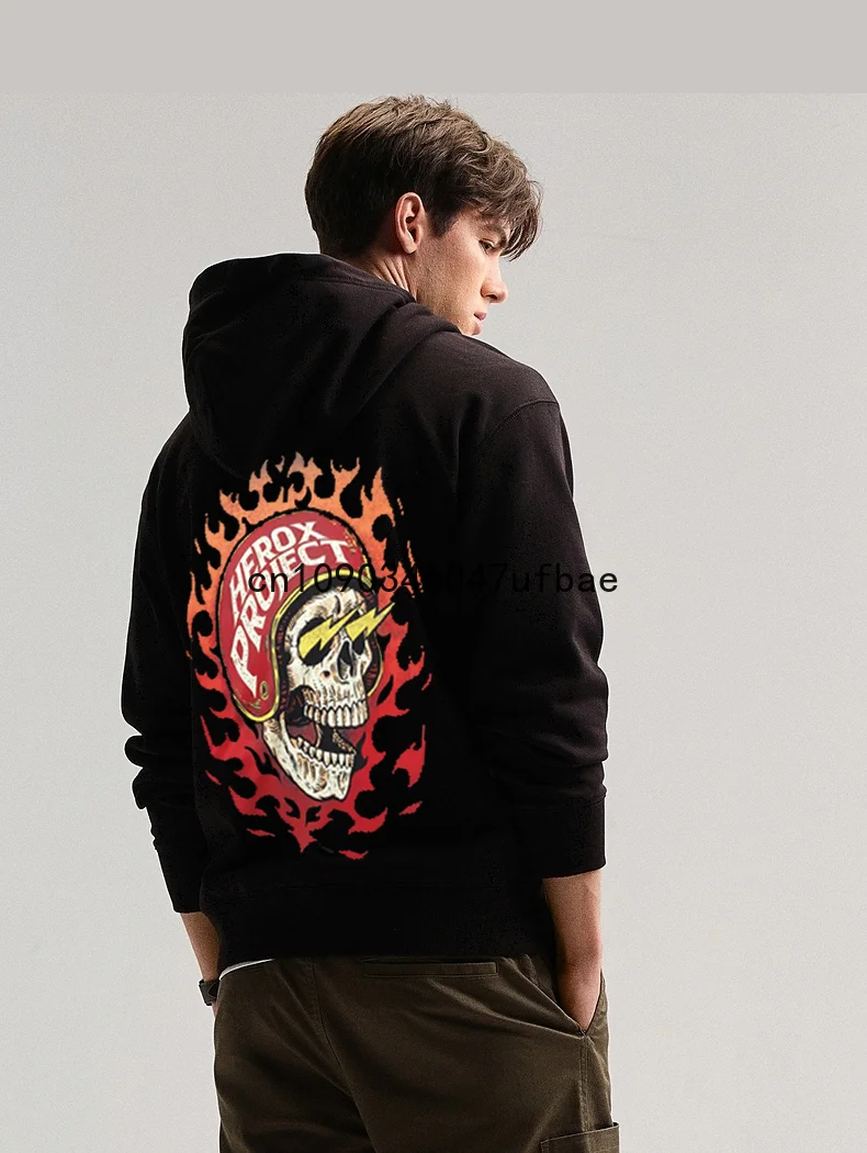 Harley Classic Vintage Flame Skull Lightning Eye Locomotive Harley Cotton Printed Hoodie Men's and Women's Sweater Halloween Top