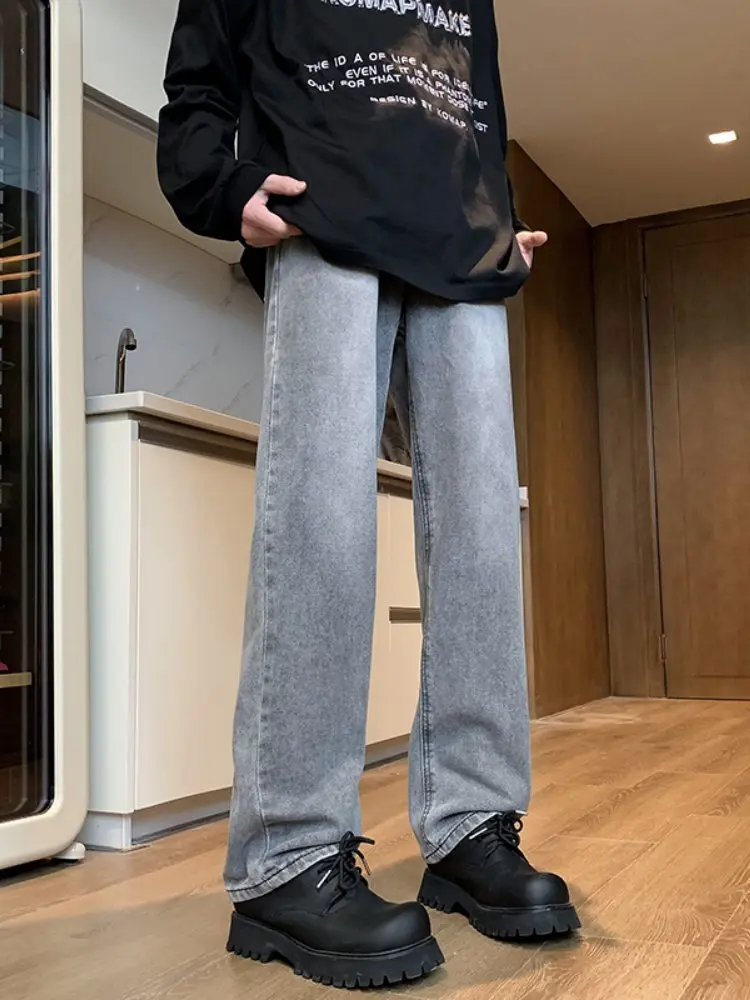 

Мужские джинсы в винтажном стиле, прямые широкие брюки из хлопкового денима, осенняя модная новинка, модель в стиле High Street