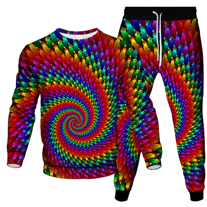 

Мужская спортивная одежда с цветным принтом в стиле Tie Dye Vortex, новинка, футболка и брюки с длинным рукавом, комплект из 2 предметов, пуловер оверсайз, мужская одежда