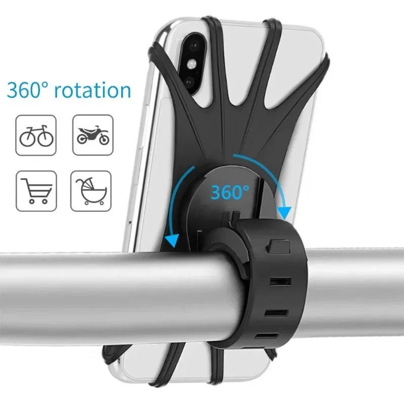 1pc Universal 360° Rotatable Bicycle Phone Holder Silicone Motorcycle Stand Bracket GPS Multi Functional Navigation Phone Holder