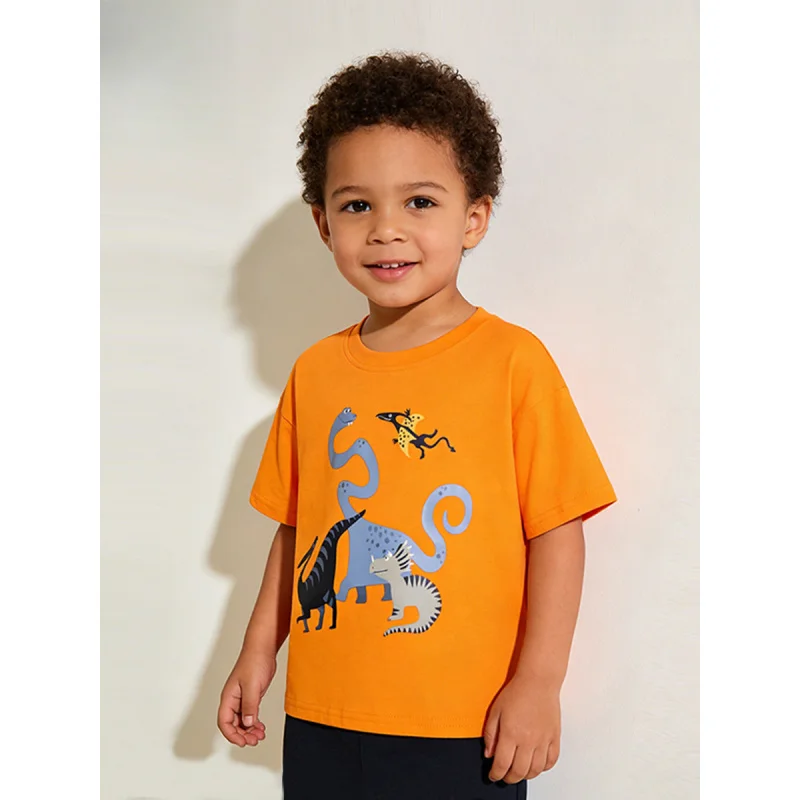 Summer3-8Year-Old BoyTCartoon dinosaur abstract print round-neck children's short-sleeve shirt