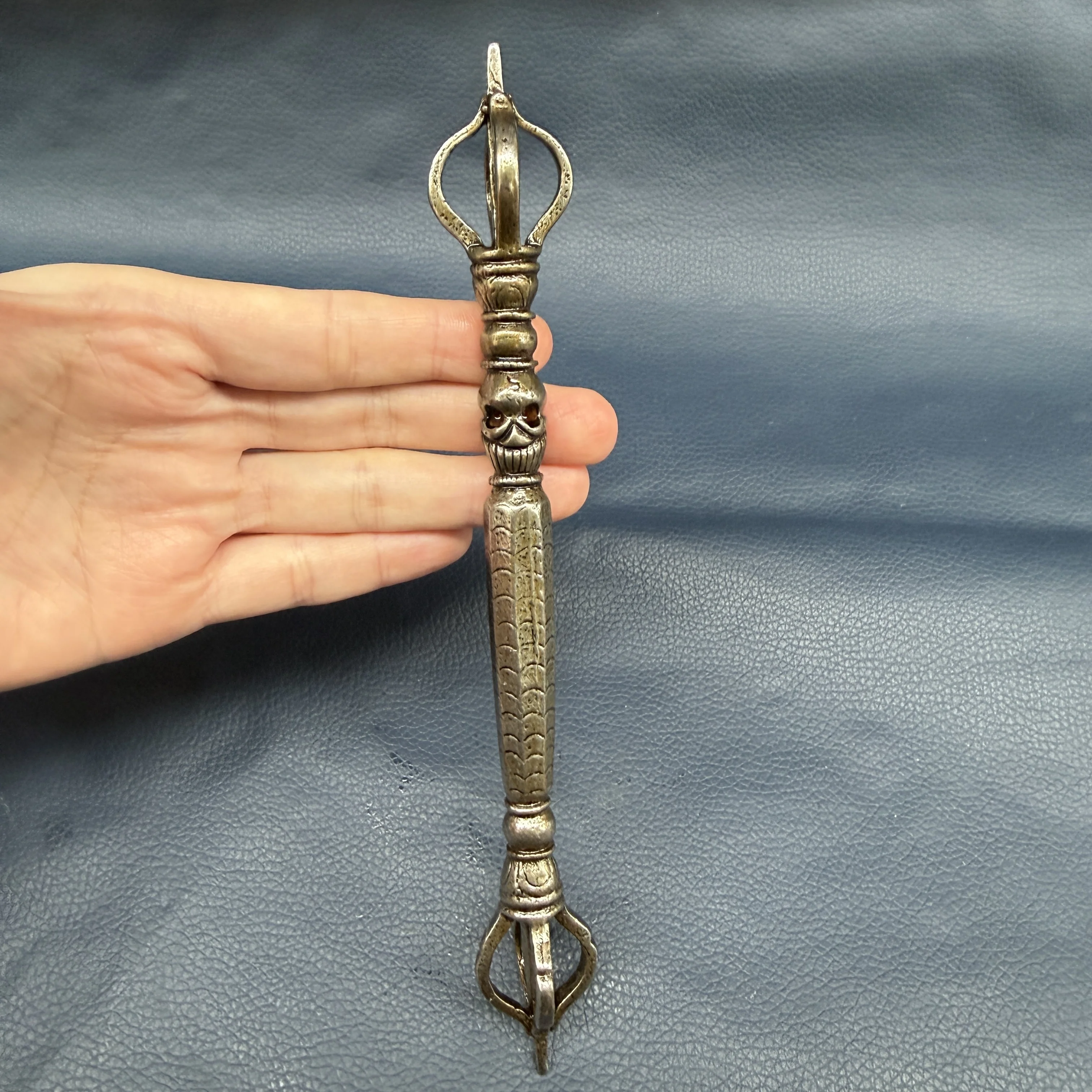 Vintage Heavenly Iron Carving Double stranded Vajra Staff (Long handled Vajra pestle) Ornament