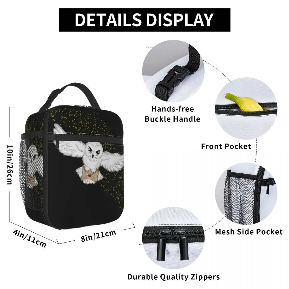 Owl Flight Tote Bag Insulated Lunch Bag for Work School Witch Magic Waterproof Thermal Cooler Lunch Box Women Children