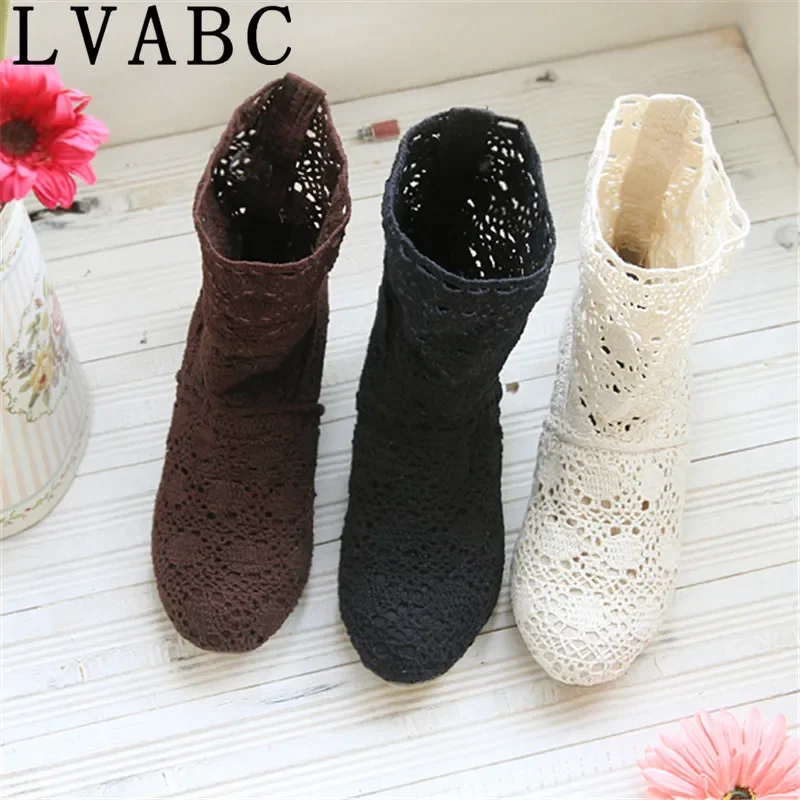 Hollow Summer Boots Bootie 2024 with The New Shoes Lace Openwork Crochet Boots Plus Size 34-43 Hollow Fashion Women Boots