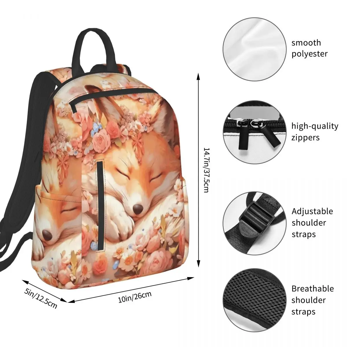 Sleeping Fox In The Flower Backpack Student BookBag Children School Bag Computer Shoulder Bags Men Women