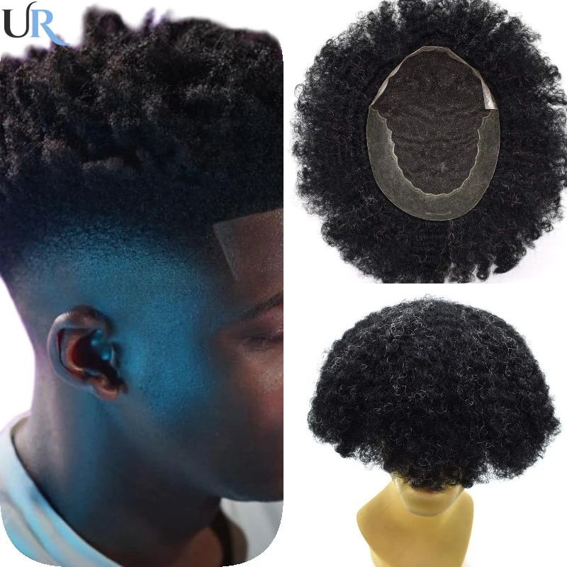 

Q6 Curly Hair Toupee For Men Lace&PU Base Curly Hair System Unit Toupee Wig For Men Durable Afro Male Hair Prosthesis Men's Wigs