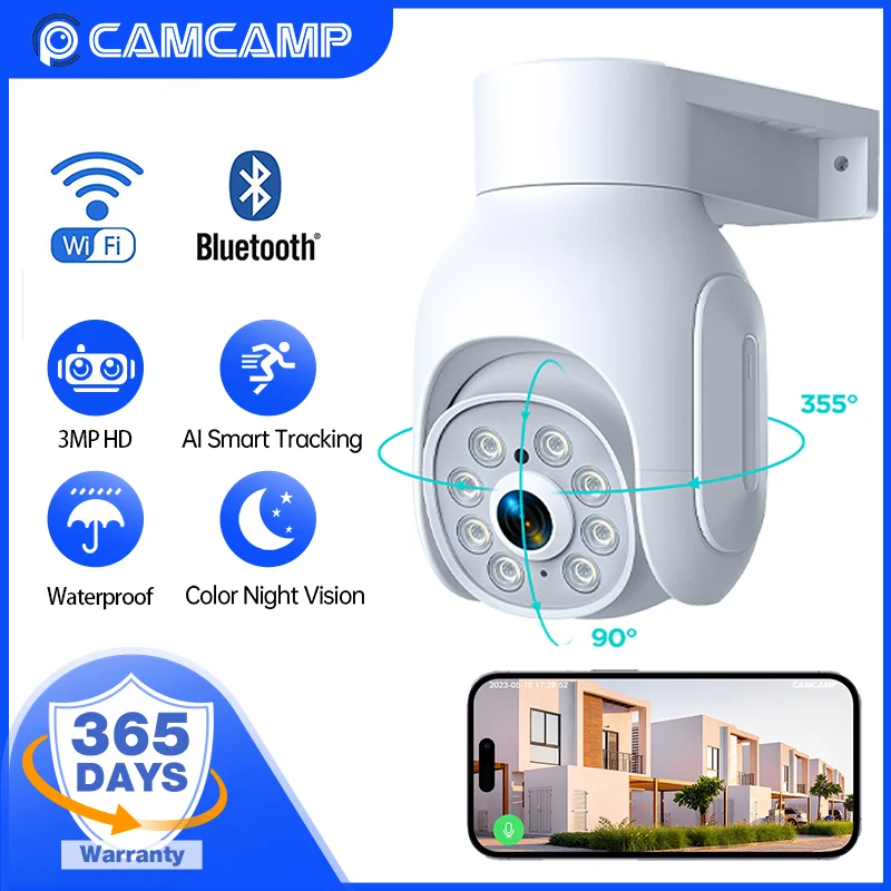 Camcamp-cámara de vigilancia de seguridad para exteriores, Monitor de bebé con alarma de movimiento, resistente al agua IP66, Wifi, 3MP, P2P,