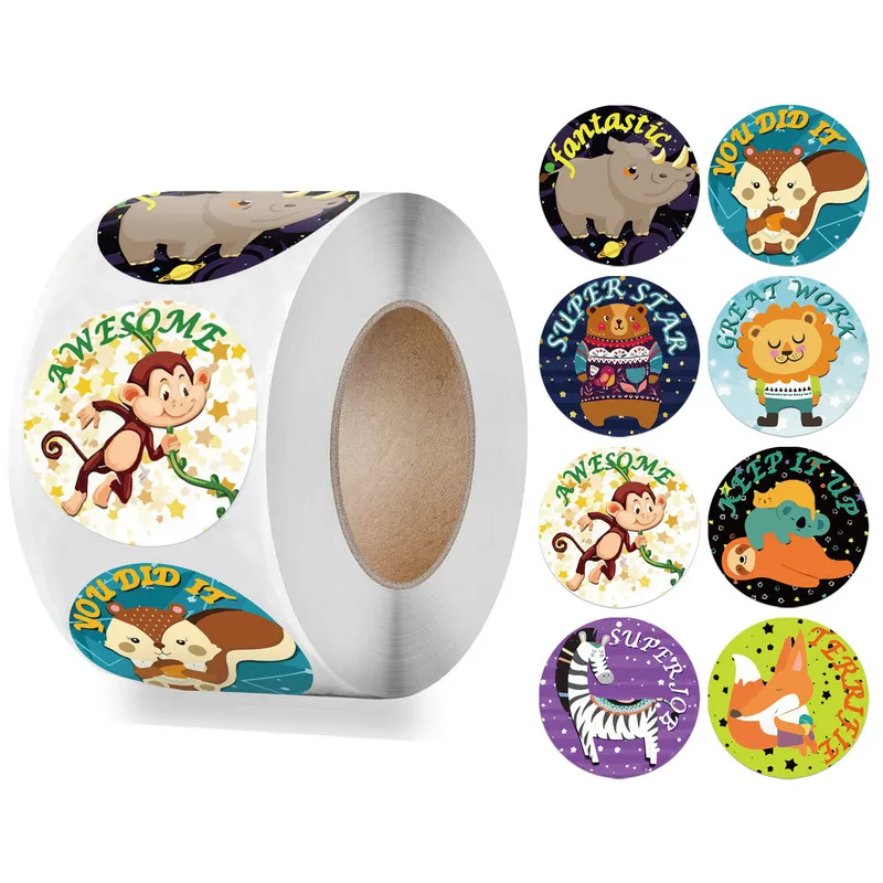 500pcs roll-packed children's toy stickers featuring animal designs, perfect for decoration and labeling