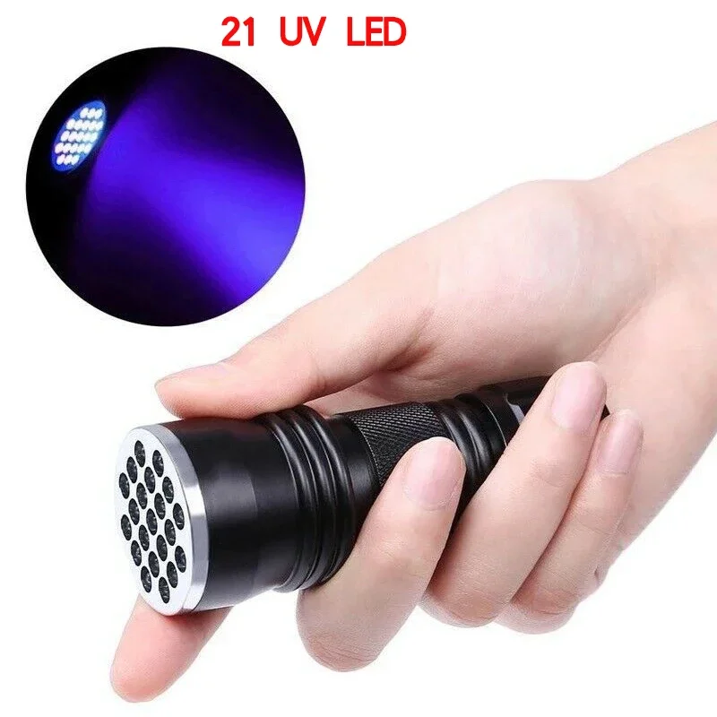 Mini Blacklight Invisible Ink Marker 21LED 12LED UV Ultra Violet LED Flashlight Torch Light 3xAAA Batteries powered