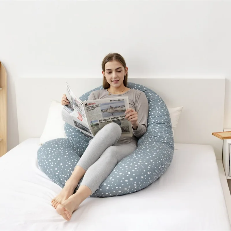 C-Shaped Pregnancy Pillow Star Pattern: Supportive Belly And Back Pillow For Side Sleeping, Solid Color Maternity Pillow