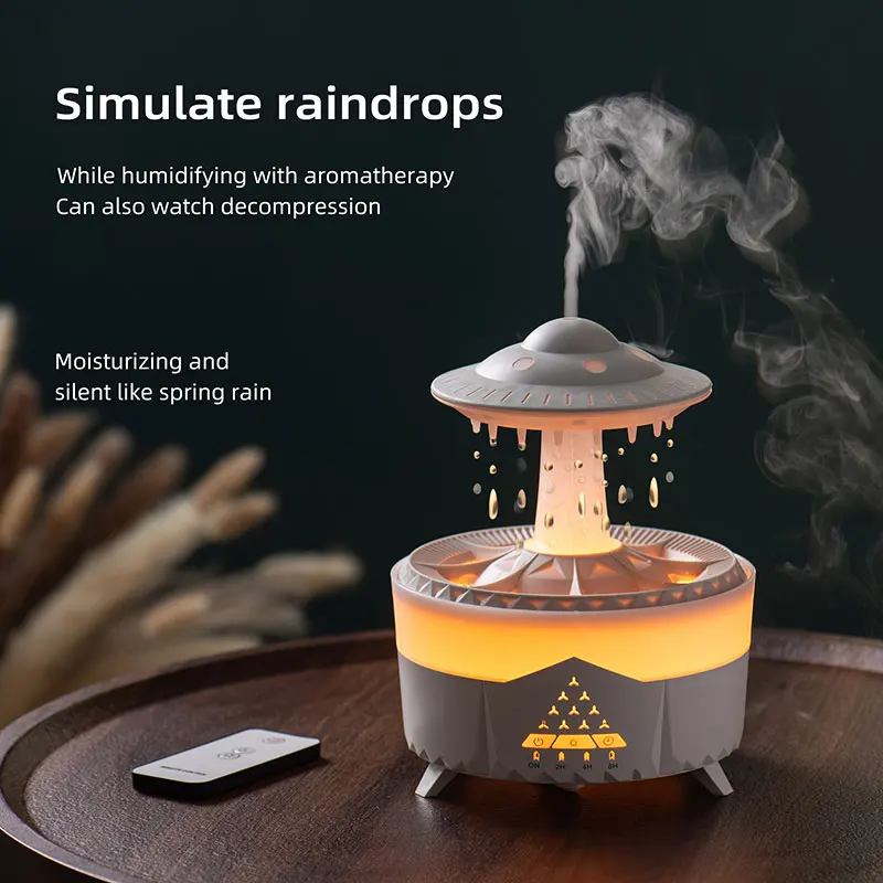 Máquina de aromaterapia de nube de lluvia de 350ml, humidificador de aire, Mini Control remoto, luz nocturna LED de Color de gota de lluvia, difusor de aceites esenciales