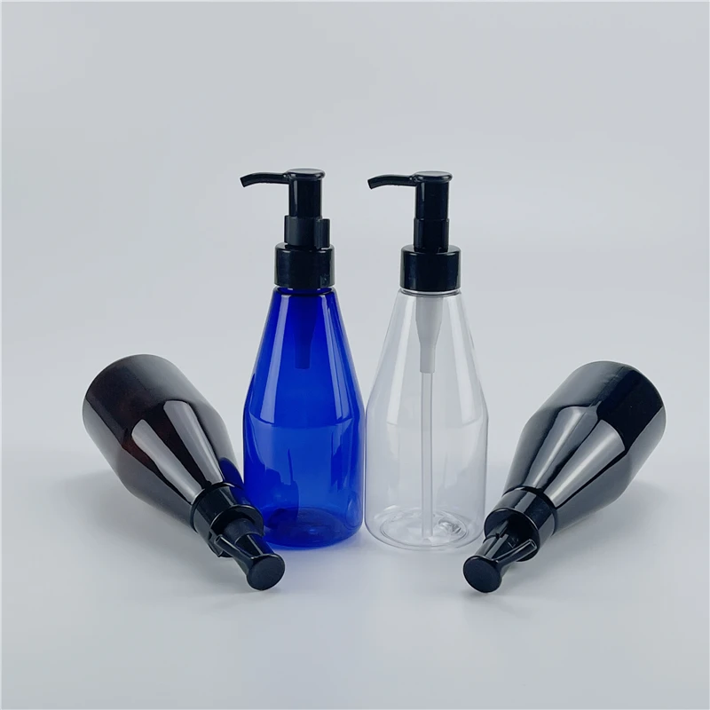 

Clear Black Brown Blue 200ML X 25 Plastic Conical Bottles With Essential oil Pump Massage Oil Cleaning Oil Cosmetics Containers