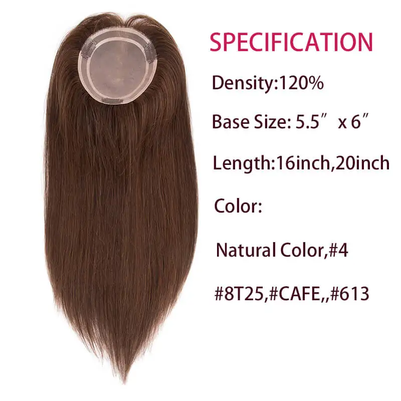 5.5x6Inch Fine Mono Human Hair Toppers For Women Chinese Cuticle Virgin Human Hair Wigs Straight Mono Women Toppers Hairpieces