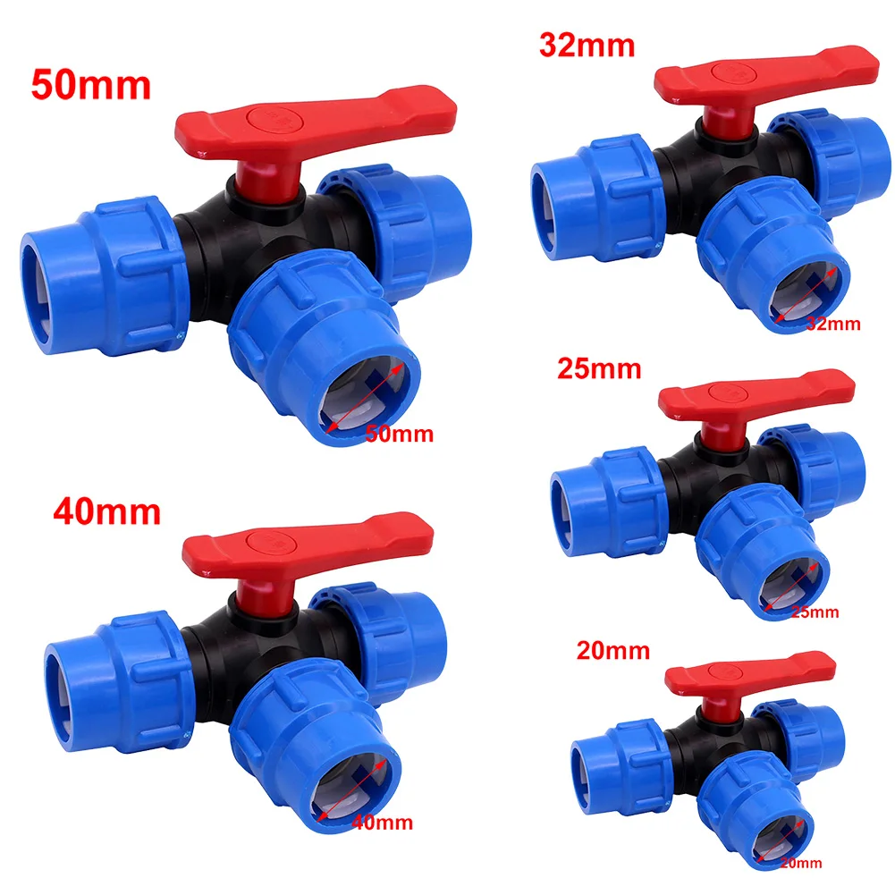 Pipe 3-Way Ball Valve Faucet Diverter Valve Water Connector Garden Lawn Irrigation Water Pipe Quick Connect 20/25/32/40/50mm