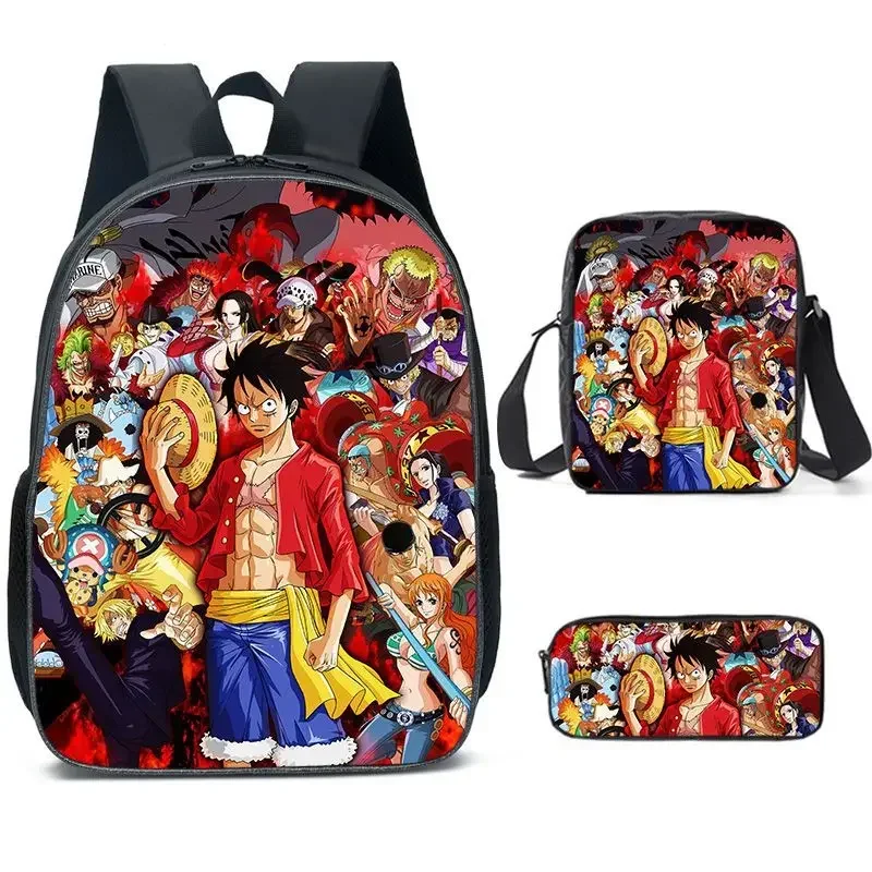 One Piece Three Sets King of Thieves Luffy Schoolbag Shoulder Bag Students Nautical Children's Backpack Schoolbag Boys and Girls