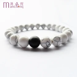 sokolov tiki Natural White Turquoise Black Agate Matte Scrub Couples Distance Bracelet  Men Women Couples Bracelet