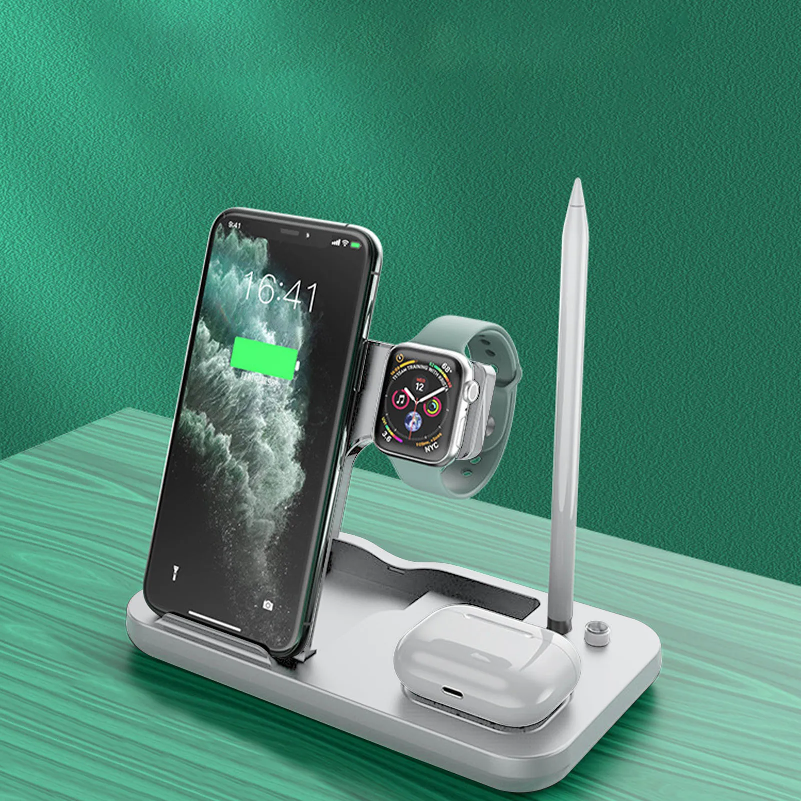 Беспроводное зарядное устройство 4 в 1, прочное и безопасное многофункциональное зарядное устройство для наушников Apple, зарядная станция для часов