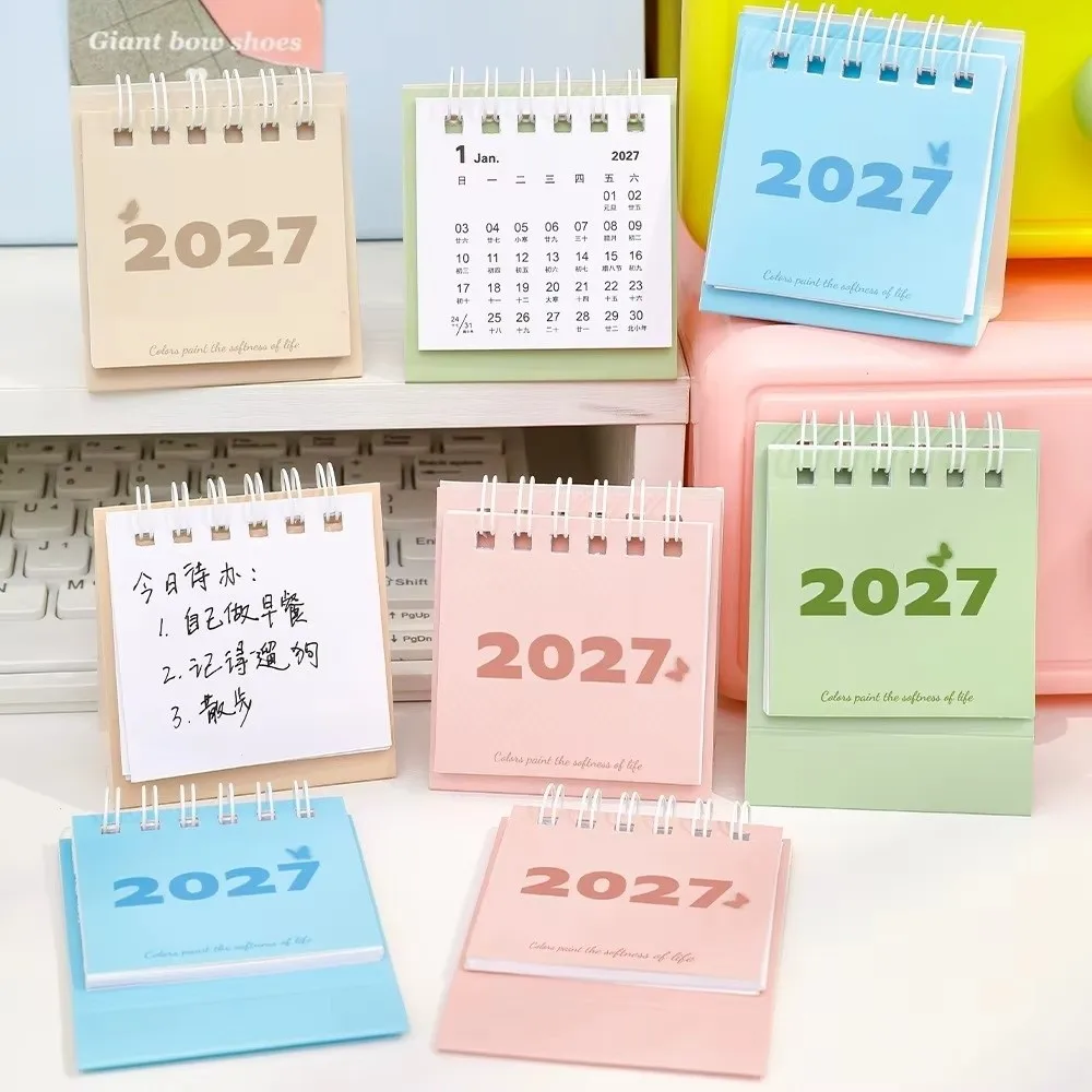 Paper Mini Desktop Calendar Freestanding Base Twin-Wire Binding Home Office Calendar Thick Hard Cardboard Cover Smooth Writing